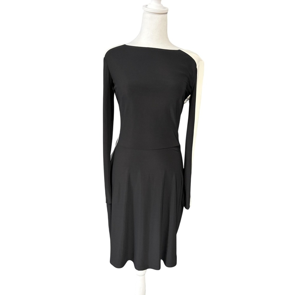 Lauren Ralph Lauren Dress Womens 4 Black Colorblock Fit Flare Long Sleeve Jersey